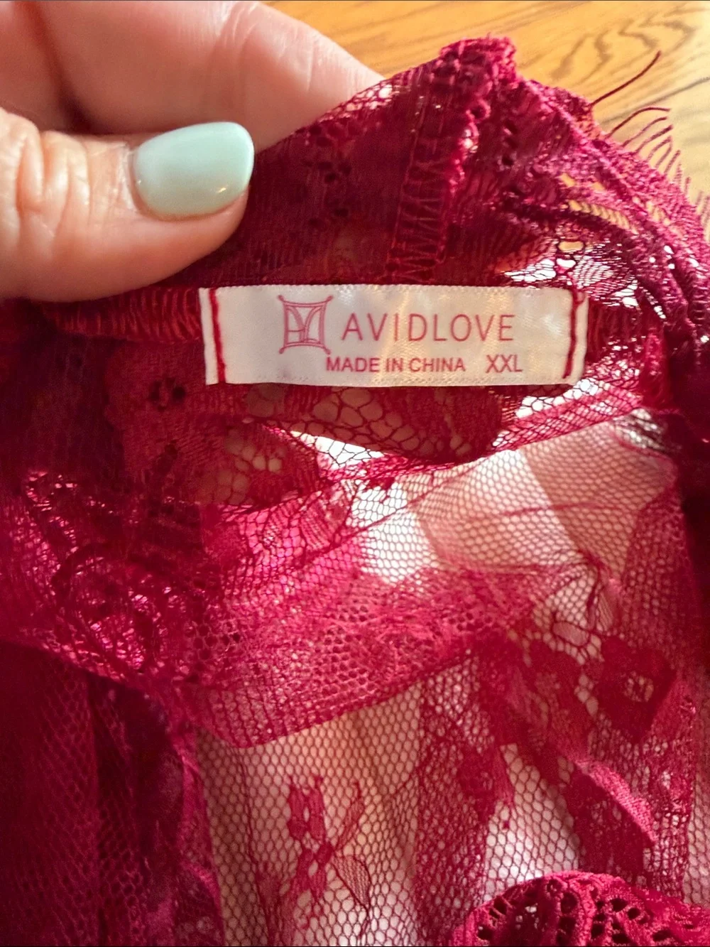 Avidlove Lace Bandeau Set in Burgundy- Bralette,Brief and Robe